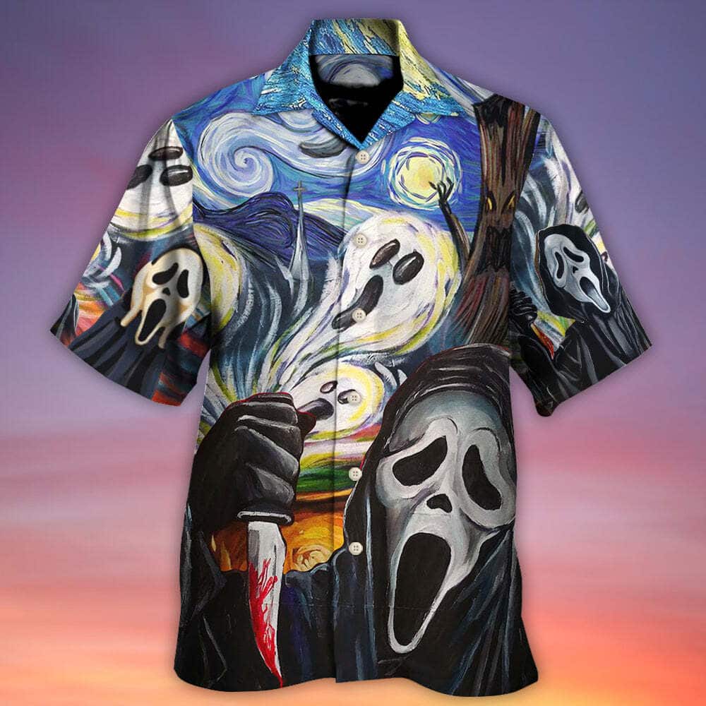 Halloween Ghost Scream Starry Night Funny Boo Art Style Hawaiian Shirt Halloween Ghost Scream Starry Night Funny Boo Art Style Hawaiian Shirt