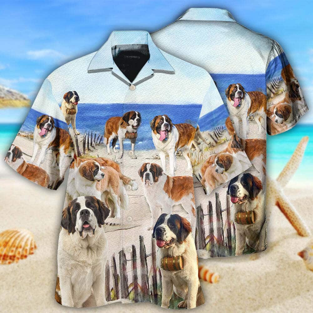 Saint Bernard Funny Beach Style Hawaiian Shirt Gift For Dog Lovers Saint Bernard Funny Beach Style Hawaiian Shirt Gift For Dog Lovers