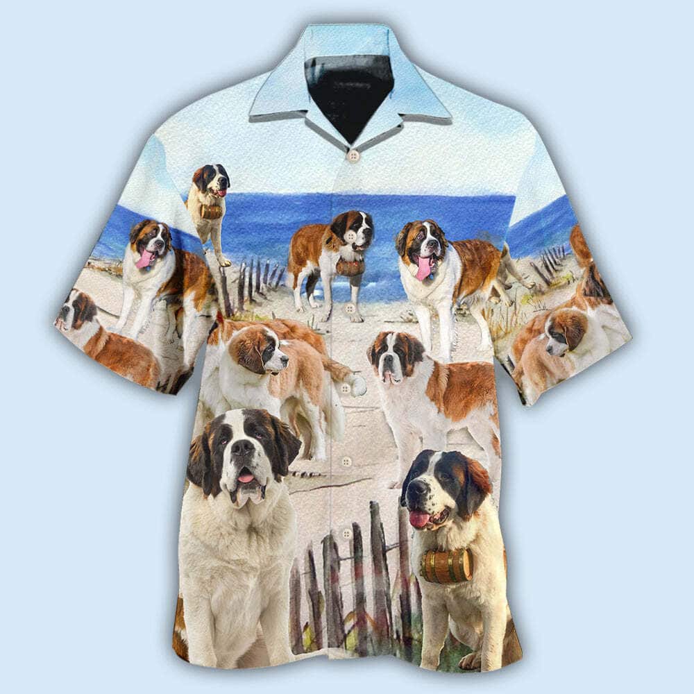 Saint Bernard Funny Beach Style Hawaiian Shirt Gift For Dog Lovers Saint Bernard Funny Beach Style Hawaiian Shirt Gift For Dog Lovers