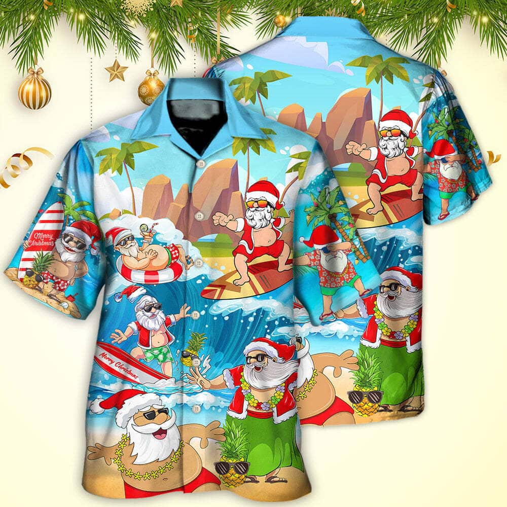 Christmas Santa Claus Play On The Beach Funny Hawaiian Shirt Christmas Santa Claus Play On The Beach Funny Hawaiian Shirt