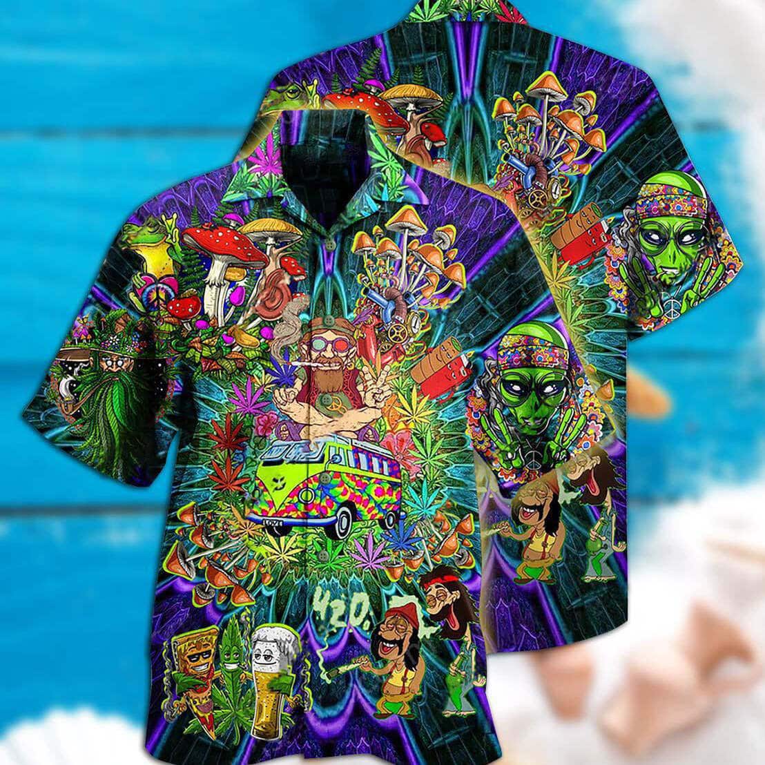 Hippie Mushroom Alien Bus Everything Funny Style Hawaiian Shirt Hippie Mushroom Alien Bus Everything Funny Style Hawaiian Shirt