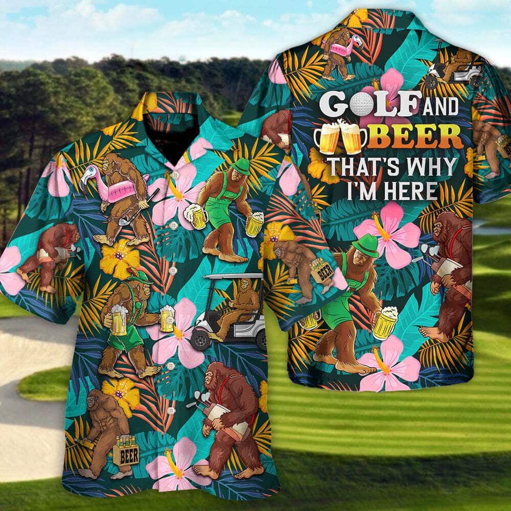 Funny Bigfoot Playing Golf Hawaiian Shirt Gift For Beer Lovers Funny Bigfoot Playing Golf Hawaiian Shirt Gift For Beer Lovers
