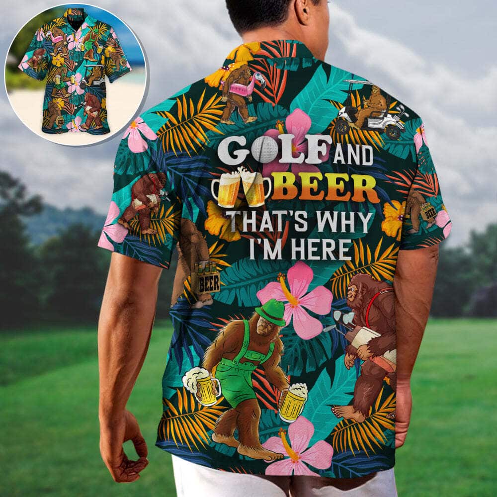 Funny Bigfoot Playing Golf Hawaiian Shirt Gift For Beer Lovers Funny Bigfoot Playing Golf Hawaiian Shirt Gift For Beer Lovers