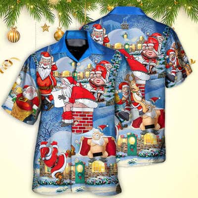 Christmas Rebellious Santa Claus Drunk Beer Funny Hawaiian Shirt