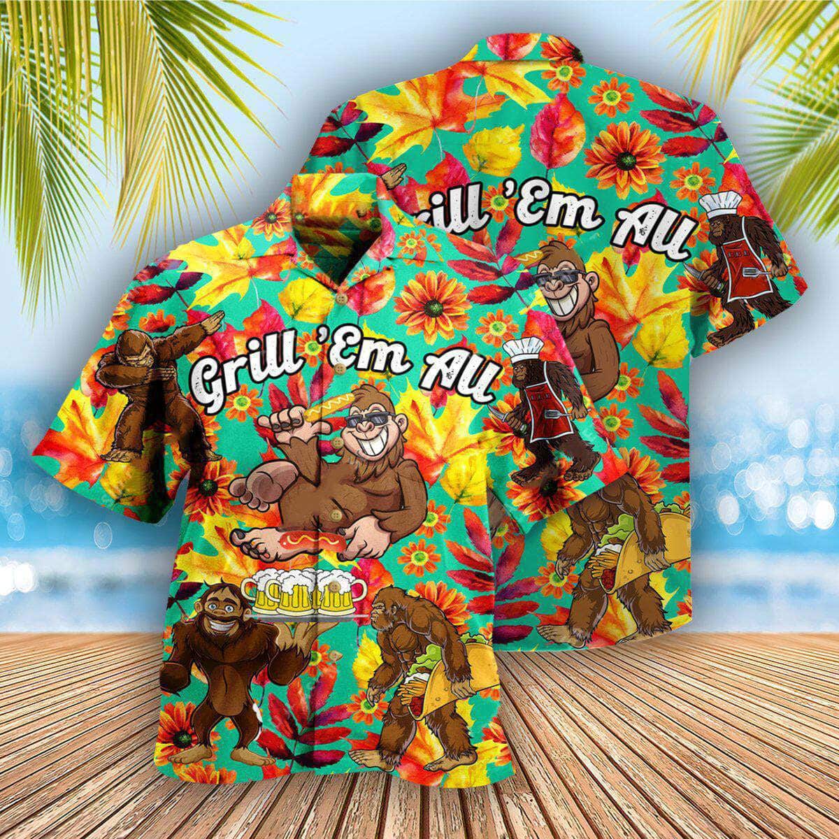 Food Grill Em All Funny Barbecue Hawaiian Shirt Food Grill Em All Funny Barbecue Hawaiian Shirt