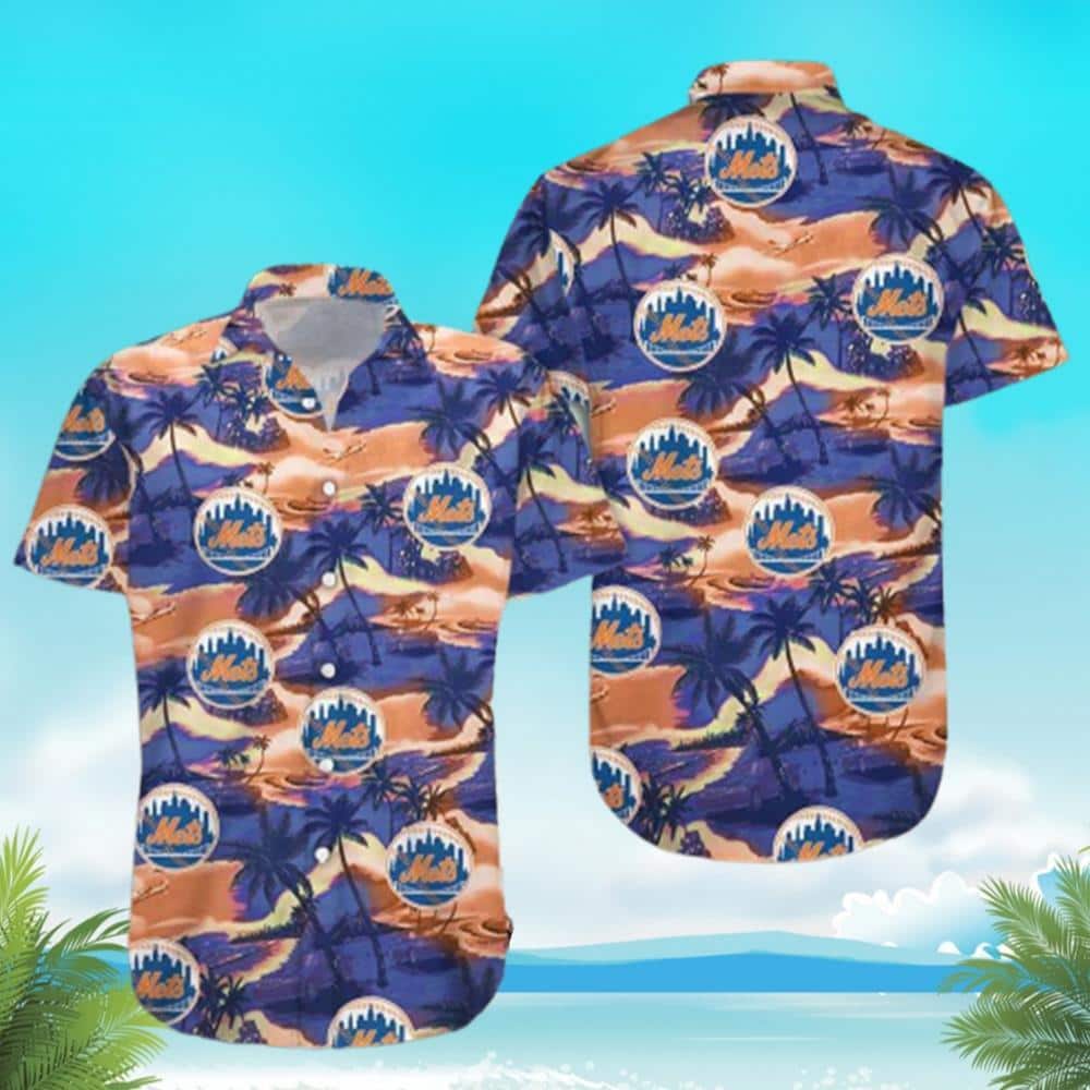 MLB New York Mets Hawaiian Shirt Palm Trees Pattern Summer Holiday Gift MLB New York Mets Hawaiian Shirt Palm Trees Pattern Summer Holiday Gift