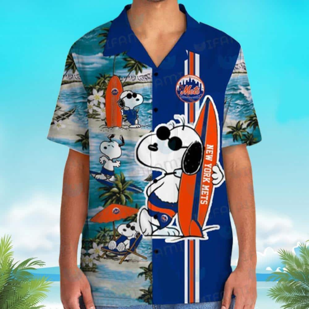 MLB New York Mets Hawaiian Shirt Snoopy Surfing Best Beach Gift