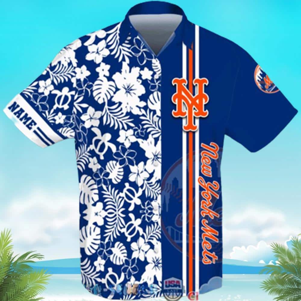 MLB New York Mets Hawaiian Shirt Turtle And Flowers Pattern Summer Gift For Friends