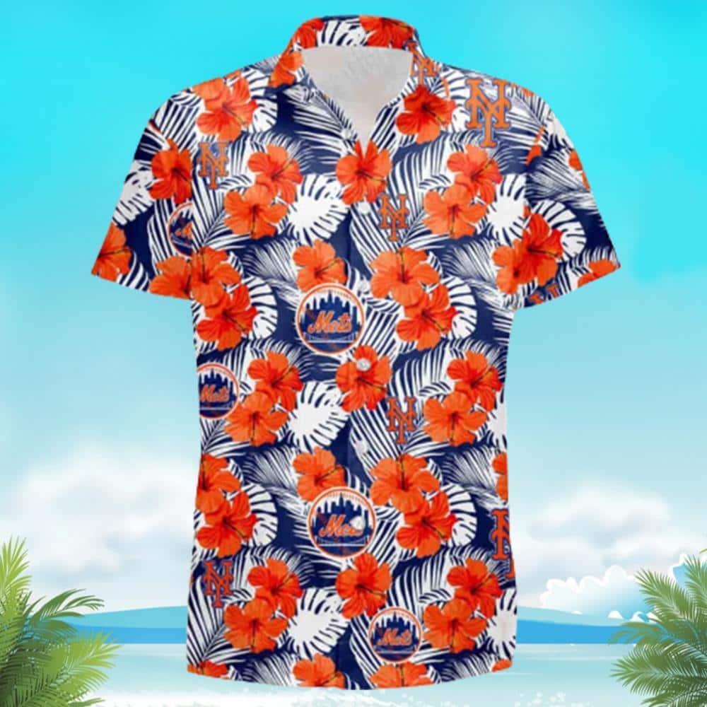 MLB New York Mets Hawaiian Shirt Hibiscus Flowers Pattern Practical Beach Gift