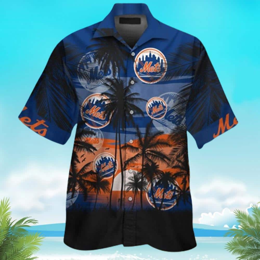 Vintage Aloha MLB New York Mets Hawaiian Shirt Palm Tree Pattern Summer Beach Gift