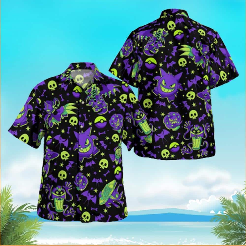 Tropical Aloha Gengar Pokemon Hawaiian Shirt Gift For Beach Trip Tropical Aloha Gengar Pokemon Hawaiian Shirt Gift For Beach Trip