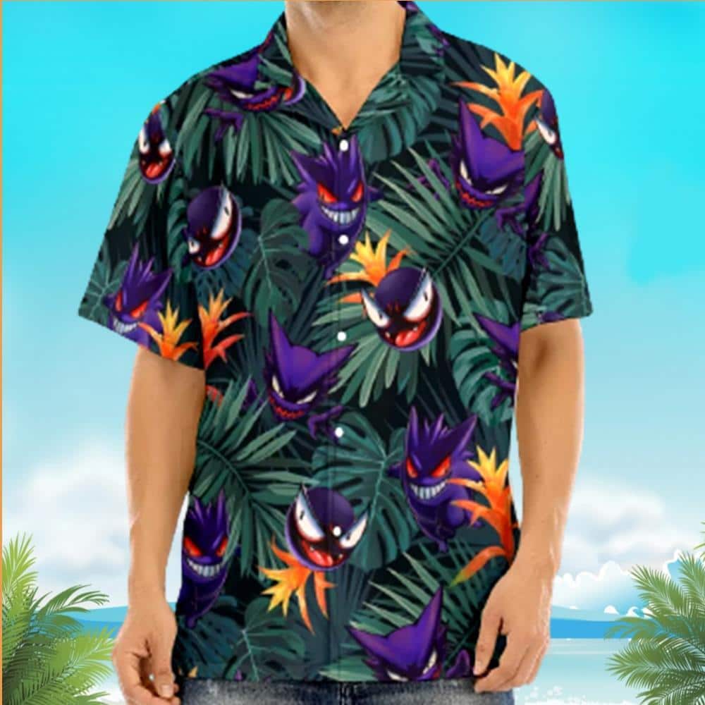 Gengar Pokemon Hawaiian Shirt Palm Leaves Pattern Gift For Best Friends Gengar Pokemon Hawaiian Shirt Palm Leaves Pattern Gift For Best Friends