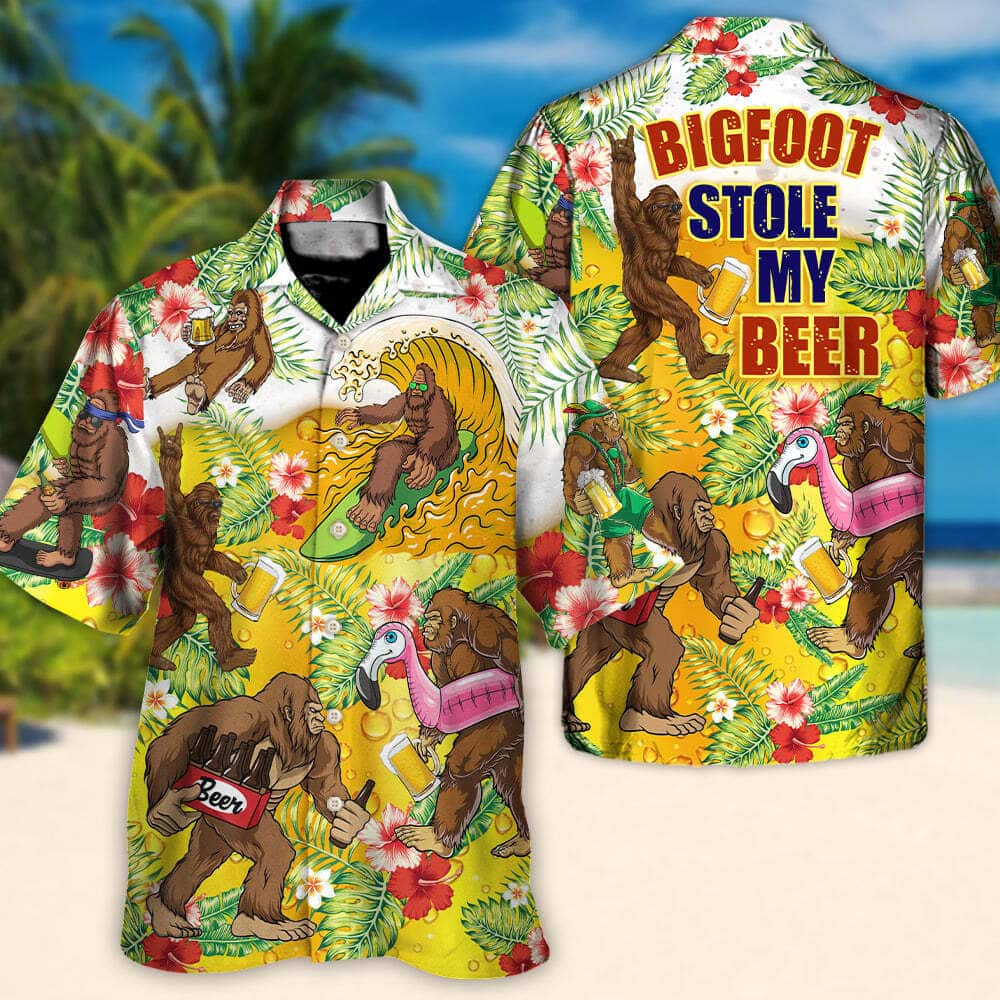 Funny Bigfoot Stole My Beer Lover Beer Tropical Style Hawaiian Shirt