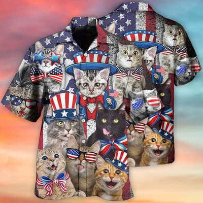Funny Cat Independence Day Hawaiian Shirt Gift For Beach Lovers