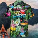 Funny Flamingo Playing Kayaking Just Add Water Palm Leaves Pattern Hawaiian Shirt