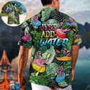Funny Flamingo Playing Kayaking Just Add Water Palm Leaves Pattern Hawaiian Shirt