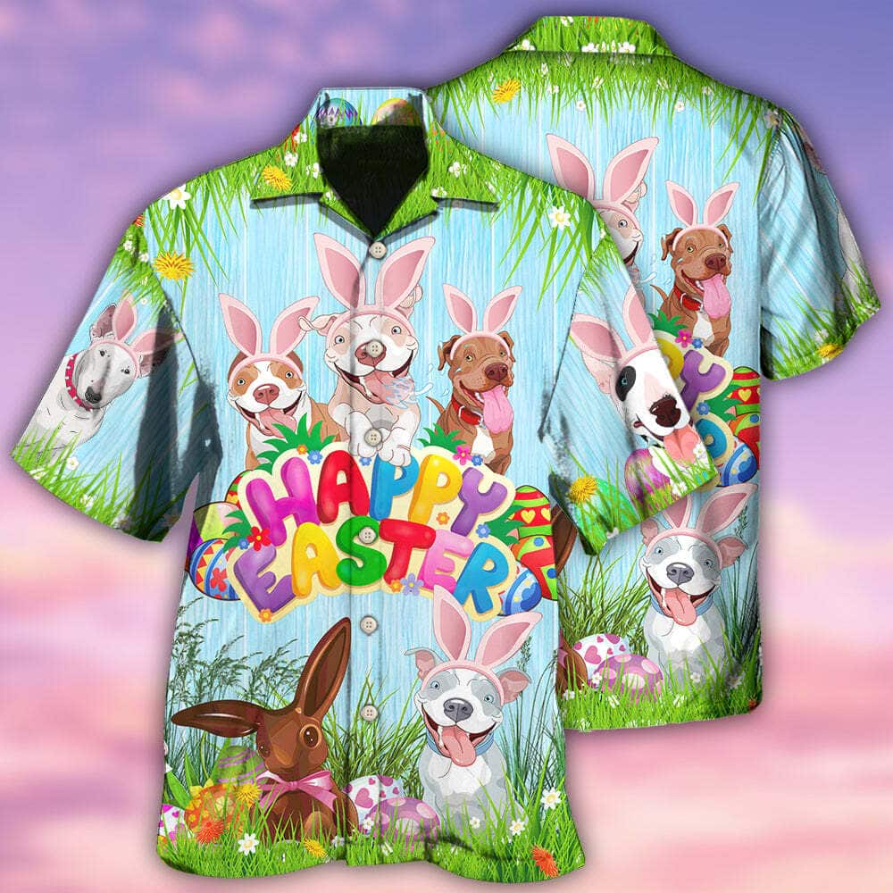 Funny Happy Easter Pitbulls Hawaiian Shirt Gift For Dog Lovers Funny Happy Easter Pitbulls Hawaiian Shirt Gift For Dog Lovers