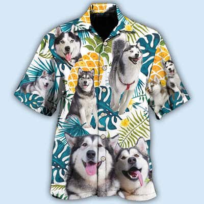 Funny Husky Tropical Leaf Hawaiian Shirt Beach Gift For Dog Lovers