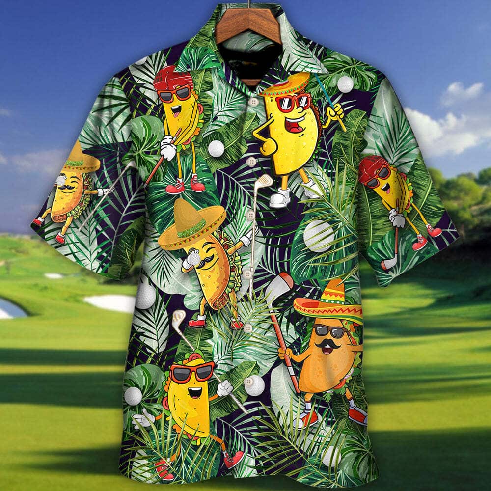 Tropical Aloha Funny Taco Playing Golf Let's Par Tee Palm Leaves Pattern Hawaiian Shirt Tropical Aloha Funny Taco Playing Golf Let's Par Tee Palm Leaves Pattern Hawaiian Shirt