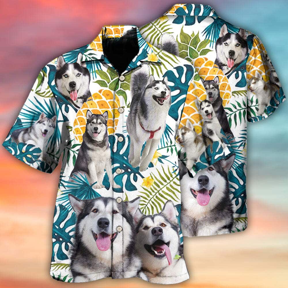 Funny Husky Tropical Leaf Hawaiian Shirt Beach Gift For Dog Lovers