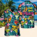 Funny Parrot Drinking Cocktails The Beach Is My Happy Place Palm Leaves Pattern Hawaiian Shirt Funny Parrot Drinking Cocktails The Beach Is My Happy Place Palm Leaves Pattern Hawaiian Shirt