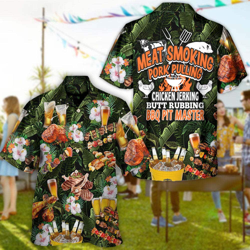 Funny Meat Smoking Pork Pulling Chicken Jerking Butt Rubbing BBQ Pit Master Hawaiian Shirt