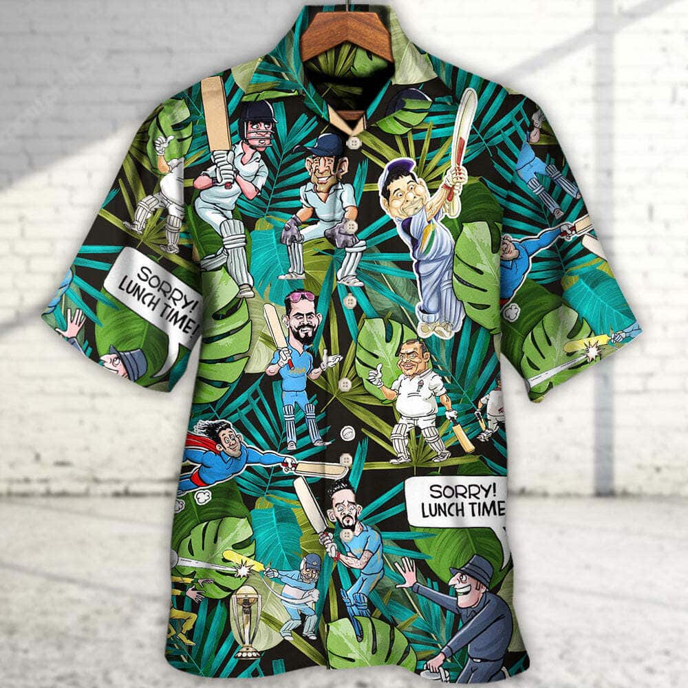 Funny Cricket Sport Palm Leaves Pattern Hawaiian Shirt