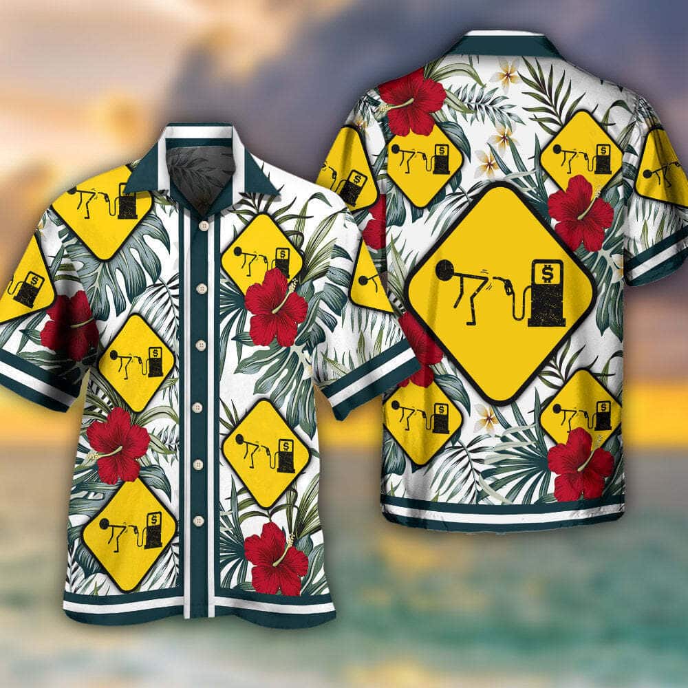 Funny Gas Pump Tropical Palm Leaves Hawaiian Shirt
