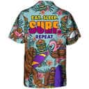 Funny Bigfoot Eat Sleep Surf Repeat Tropical Flower Pattern Hawaiian Shirt