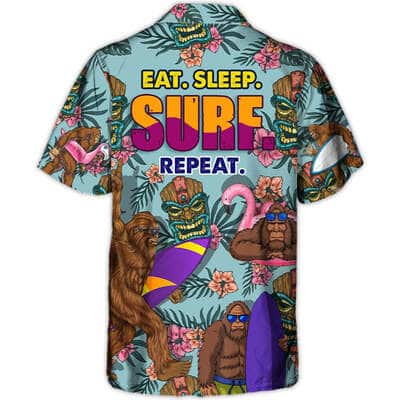 Funny Bigfoot Eat Sleep Surf Repeat Tropical Flower Pattern Hawaiian Shirt