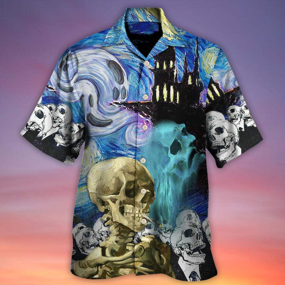 Funny Skull Smoke Scream Starry Night Boo Halloween Gift Hawaiian Shirt