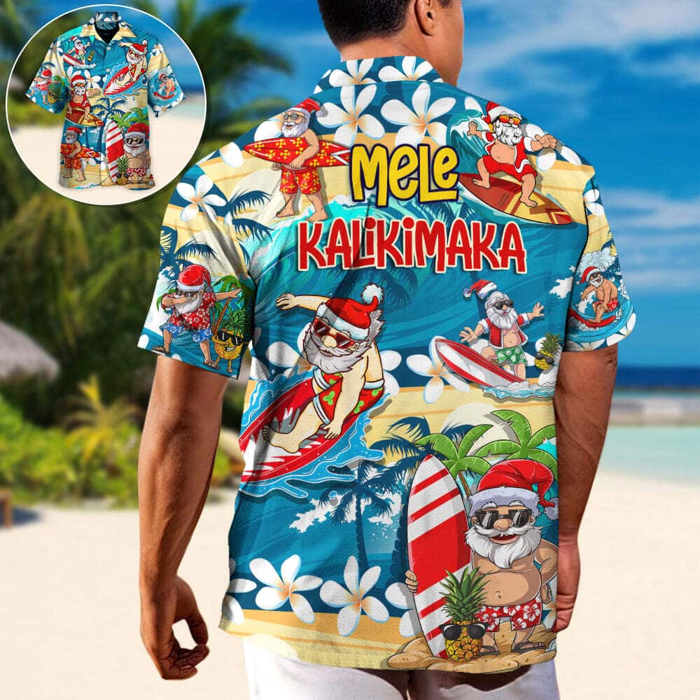 Funny Santa Surfing Hawaiian Shirt Christmas Gift For Beach Lovers Funny Santa Surfing Hawaiian Shirt Christmas Gift For Beach Lovers