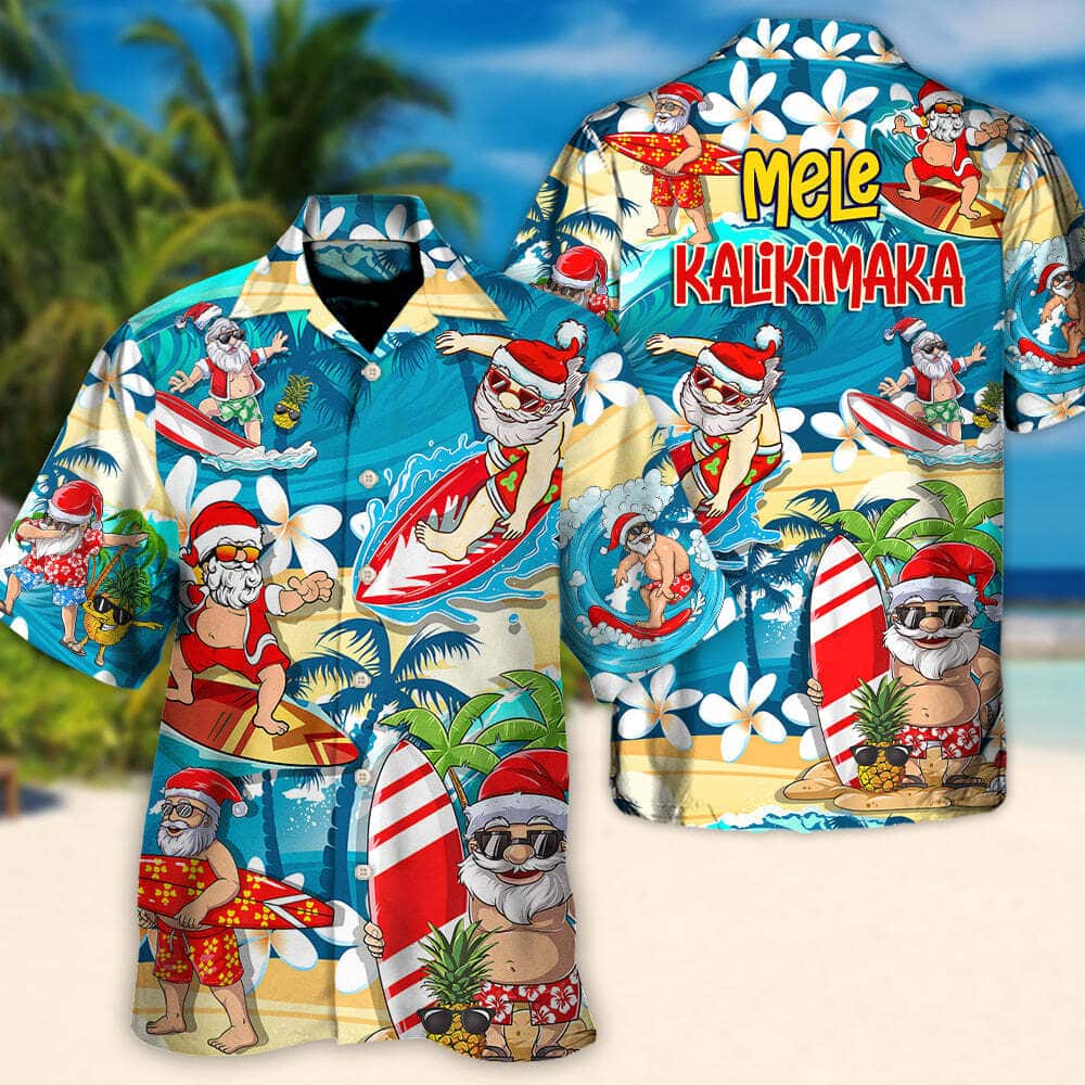 Funny Santa Surfing Hawaiian Shirt Christmas Gift For Beach Lovers Funny Santa Surfing Hawaiian Shirt Christmas Gift For Beach Lovers