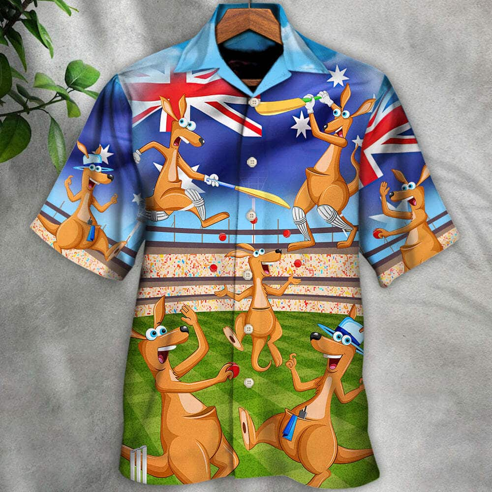 Funny Kangaroo Play Cricket Hawaiian Shirt Gift For Beach Vacation