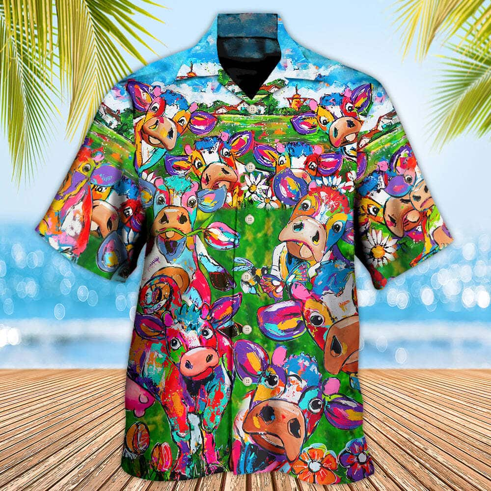 Funny Cow Flower In Farm Hawaiian Shirt Beach Vacation Gift