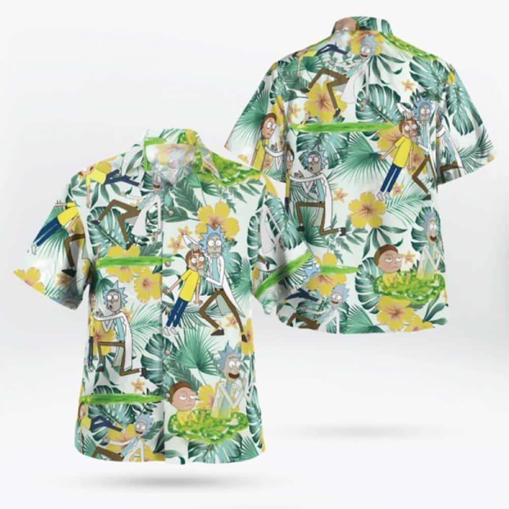 Rick And Morty Hawaiian Shirt Palm Leaves Pattern Best Beach Gift Rick And Morty Hawaiian Shirt Palm Leaves Pattern Best Beach Gift