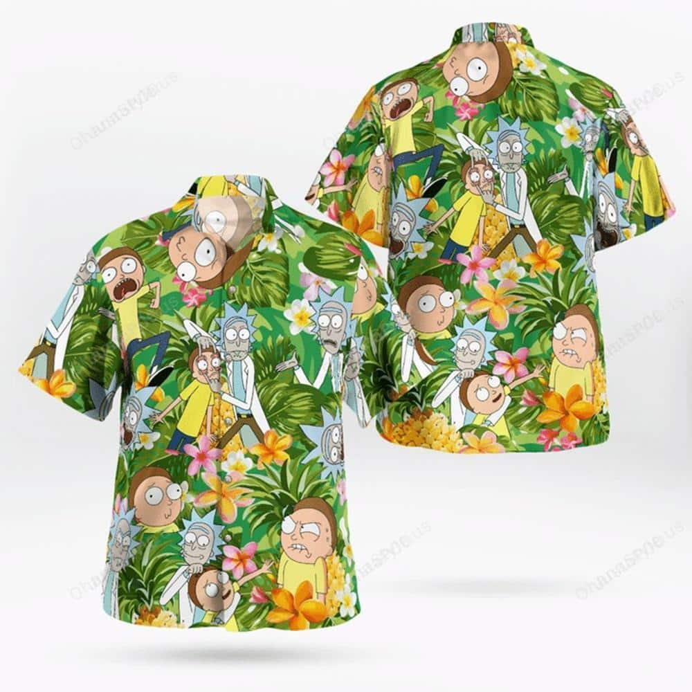 Aloha Rick And Morty Hawaiian Shirt Hibiscus Flowers Pattern Beach Lovers Gift