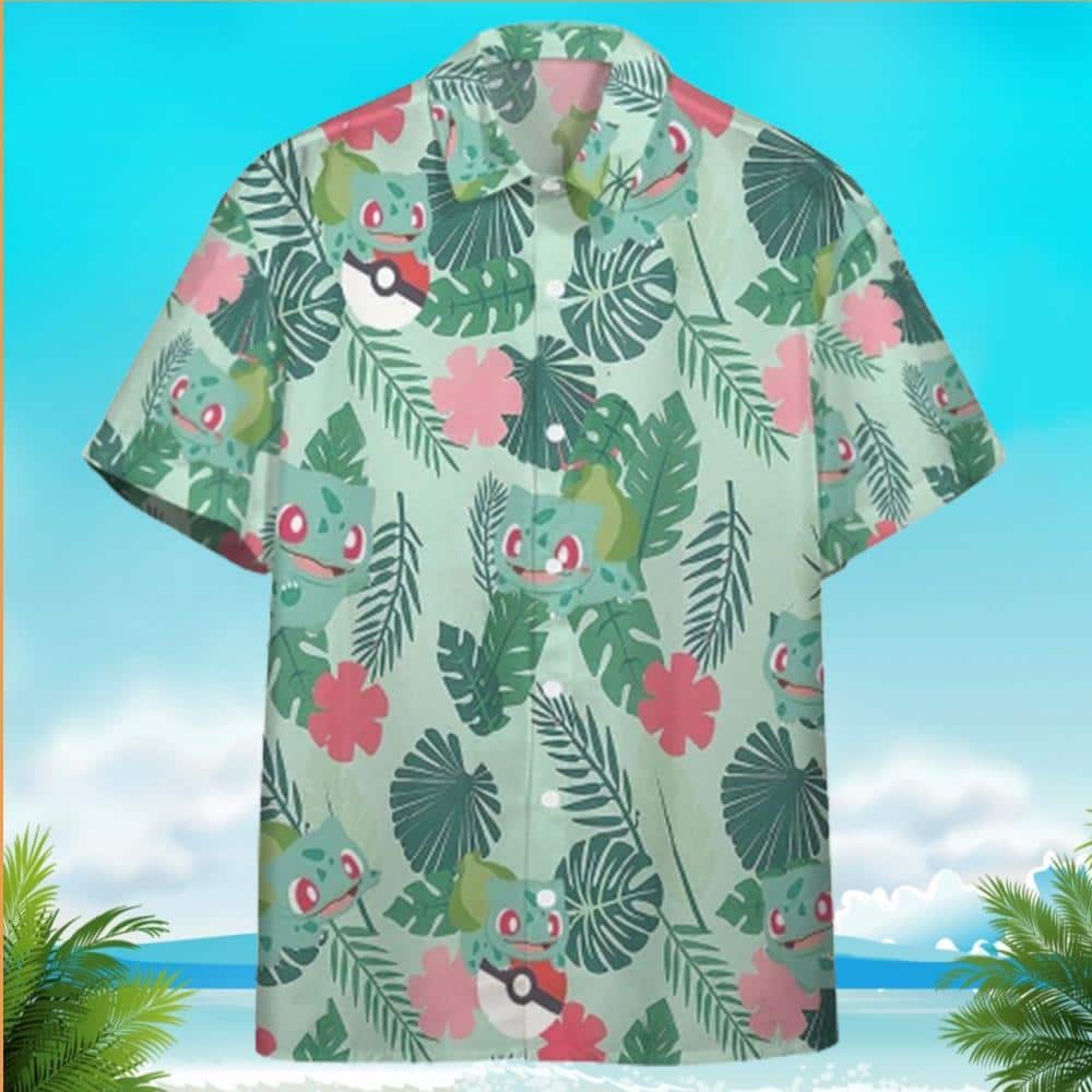 Summer Aloha Bulbasaur Pokemon Hawaiian Shirt Palm Leaves Pattern Beach Gift For Friend