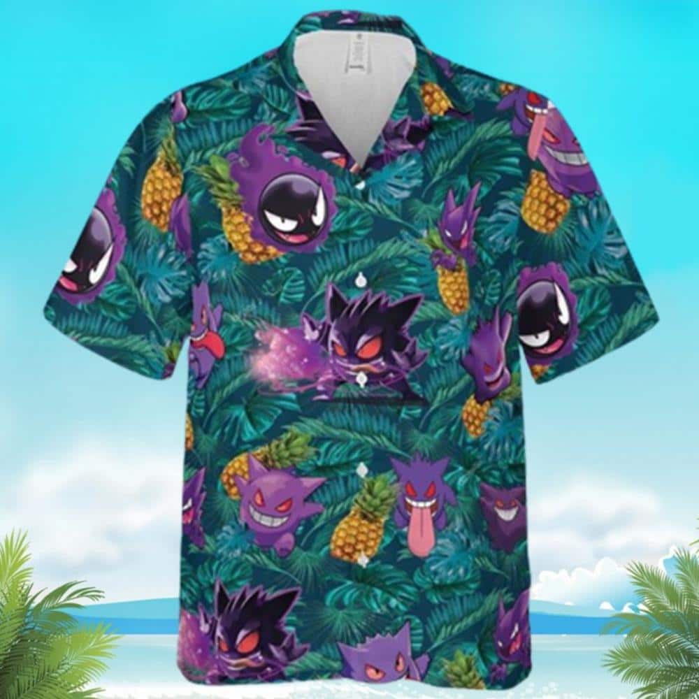 Gengar Ghost Pokemon Hawaiian Shirt Palm Leaves Pattern Summer Beach Gift Gengar Ghost Pokemon Hawaiian Shirt Palm Leaves Pattern Summer Beach Gift