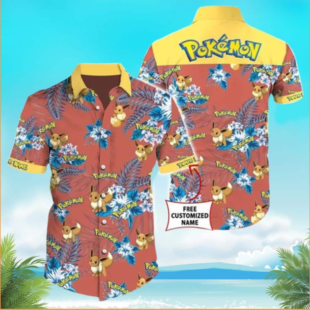 Aloha Eevee Pokemon Hawaiian Shirt Hibiscus Flowers Pattern Summer Vacation Gift