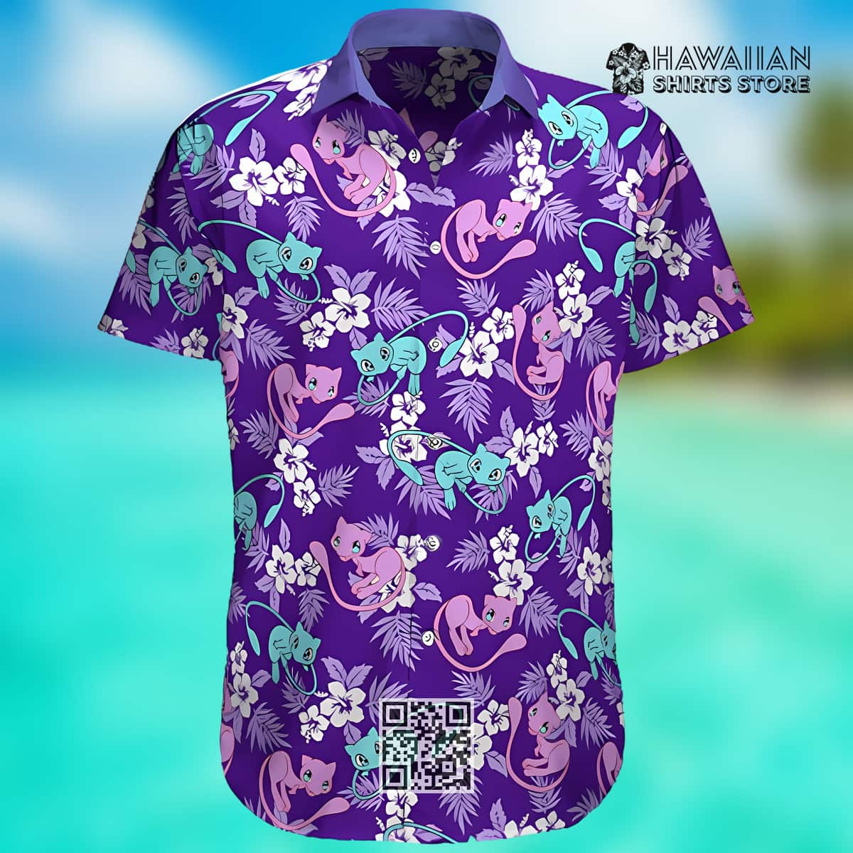 Mew Pokemon Hawaiian Shirt Palm Leaves Pattern Summer Beach Gift