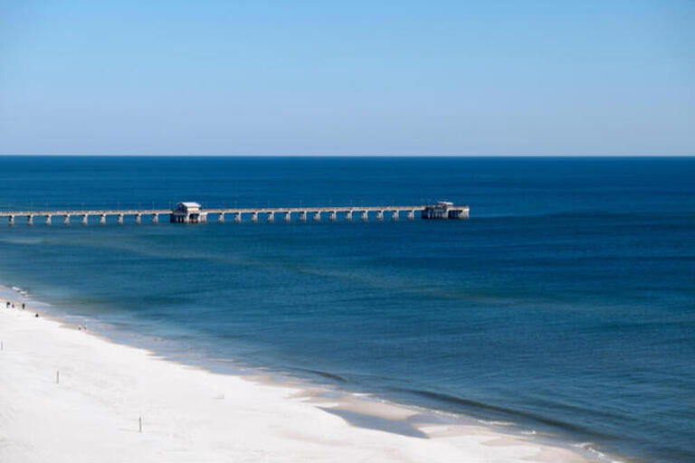 The Gulf Shores State Park fishing pier at Orange Beach, Alabama. The Gulf Shores State Park fishing pier at Orange Beach, Alabama.