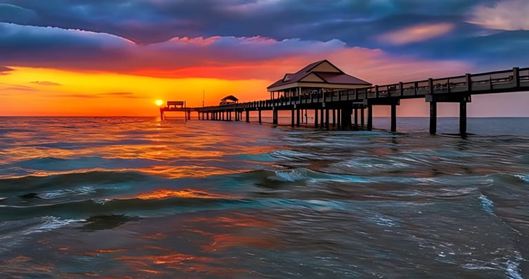 Pier 60 in Clearwater Beach at sunset in summertime