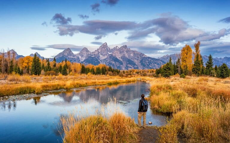 Hikers in Grand Teton National Park USA Hikers in Grand Teton National Park USA