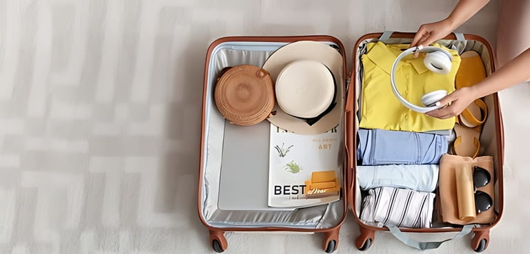 Woman packing suitcase at home Woman packing suitcase at home