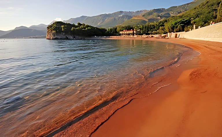 beautiful landscape with Queen's beach, villa and mountains, twilight, Adriatic sea