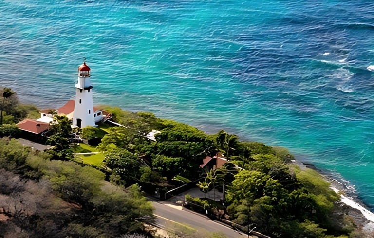 Diamond Head Lighthouse from Diamond Head Crater State Monument Honolulu Hawaii Oahu