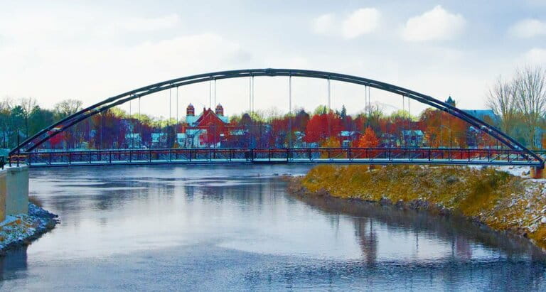 The Iron Bridge spans the Eau Claire-Wisconsin River