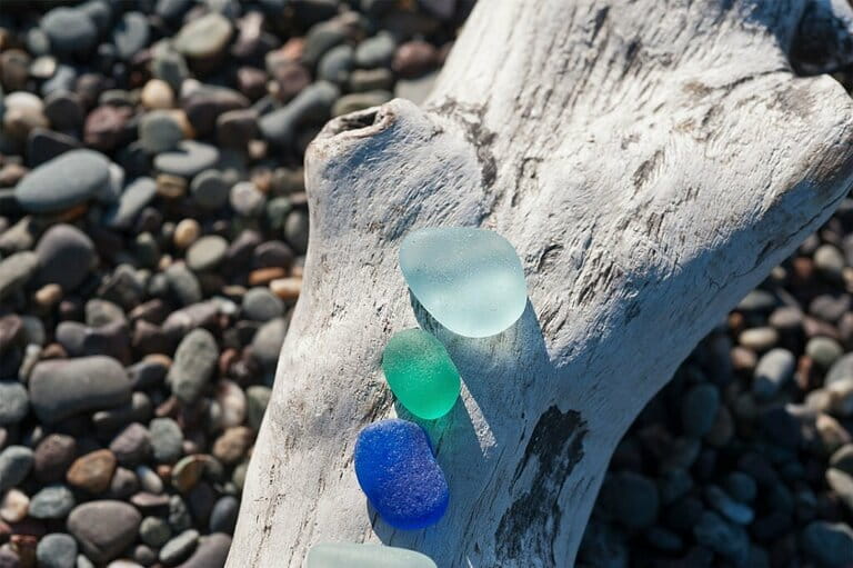 Sea glass on driftwood