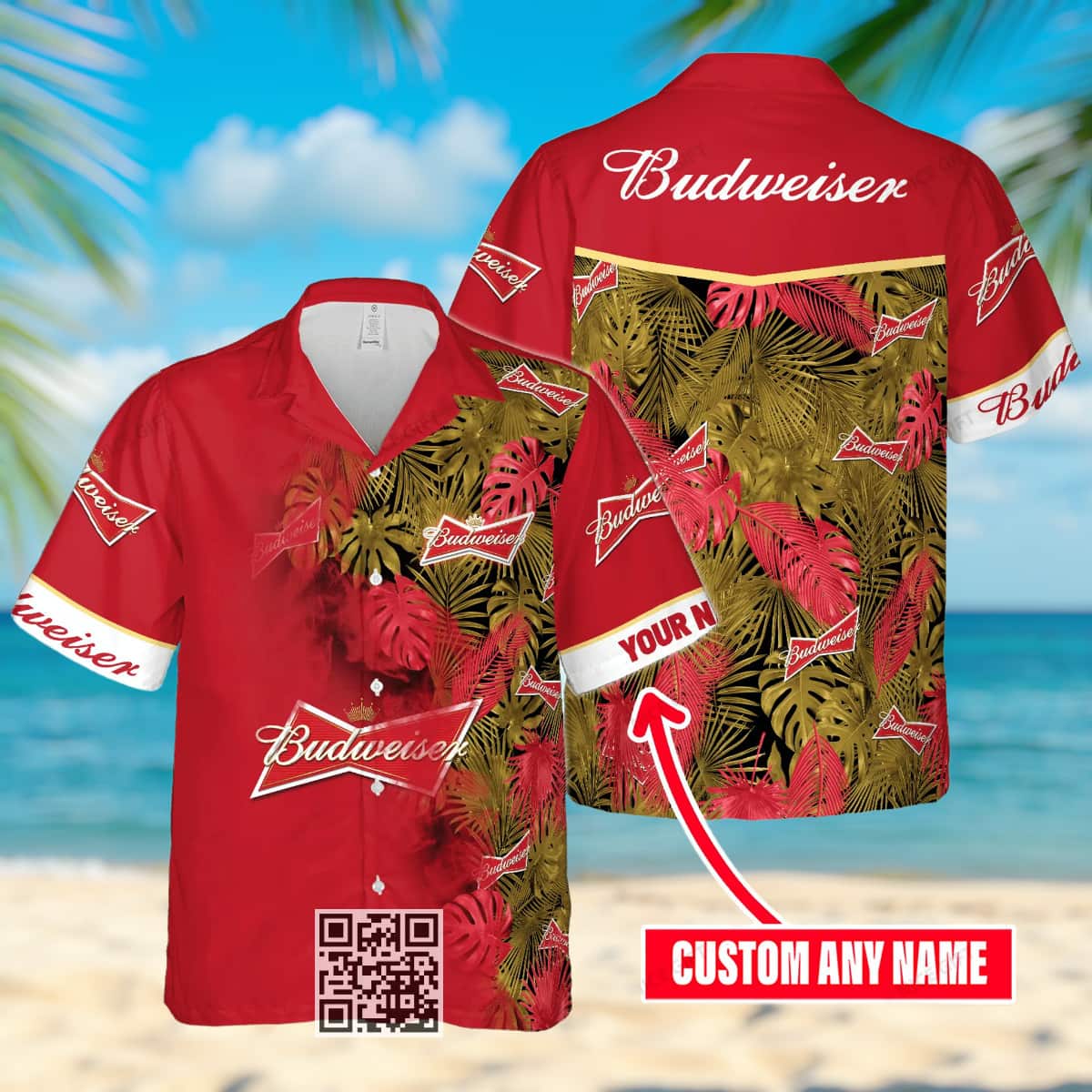 Budweiser Hawaiian Shirt Palm Leaves Pattern Custom Name Beach Lovers Gift Budweiser Hawaiian Shirt Palm Leaves Pattern Custom Name Beach Lovers Gift